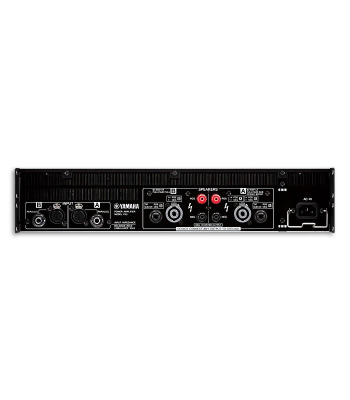 Photo of the Power Amplifier Yamaha model PX5's inputs and outputs