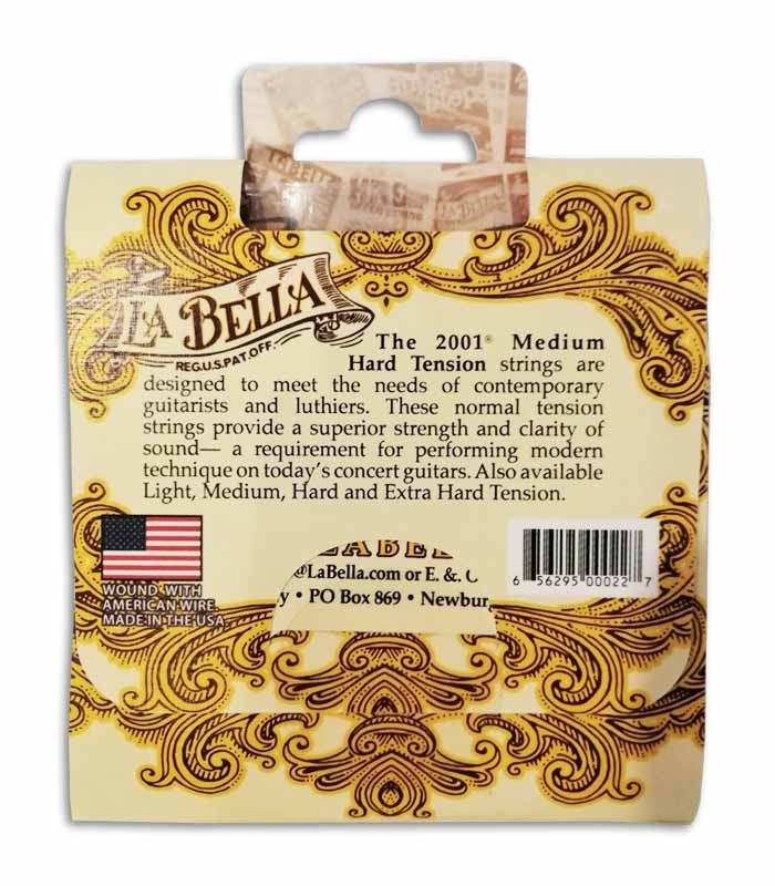 Back of package of strings LaBella 2001