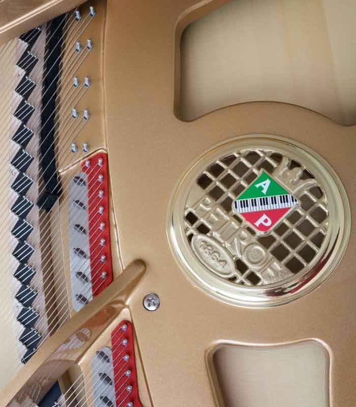 Photo of the interior and logo of the Grand Piano Petrof P173 Breeze