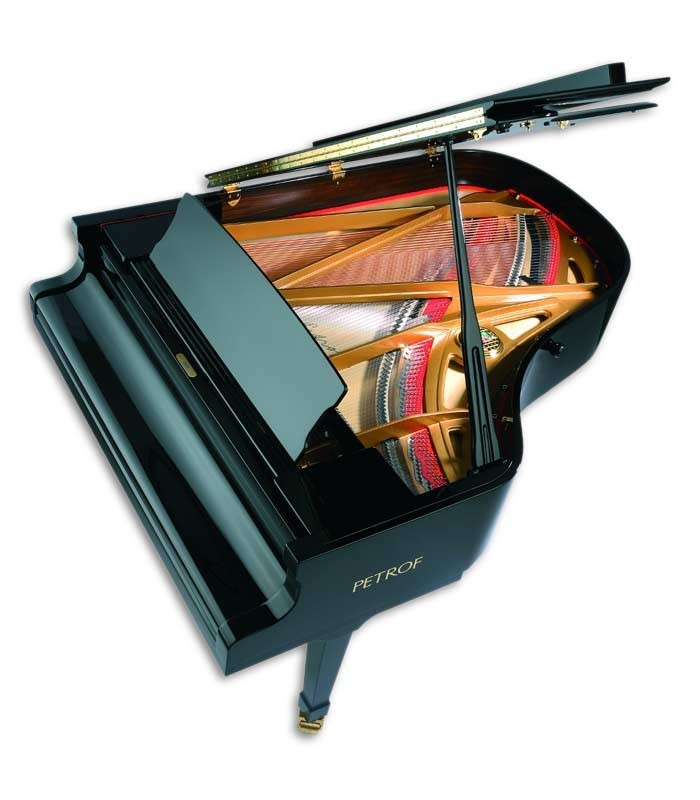 Photo of the Grand Piano Petrof P194 Storm seen from above and with the top board open