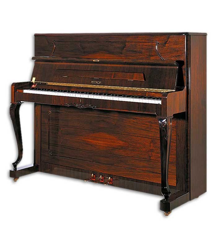 Photo of the Upright Piano Petrof model P118 C1 from the Style Collection front and in three quarters