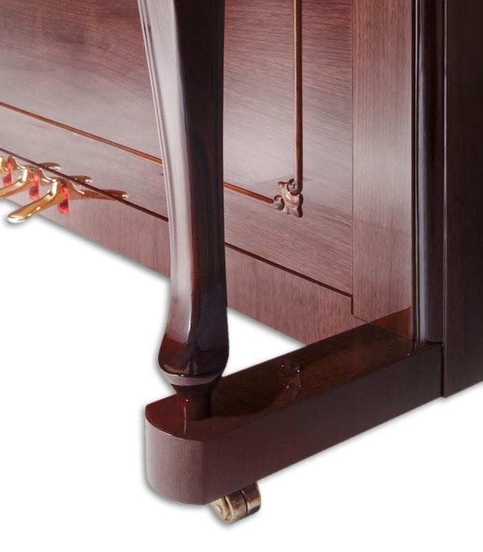 Photo detail of a leg, caster and pedals of the Upright Piano Petrof P118 C1