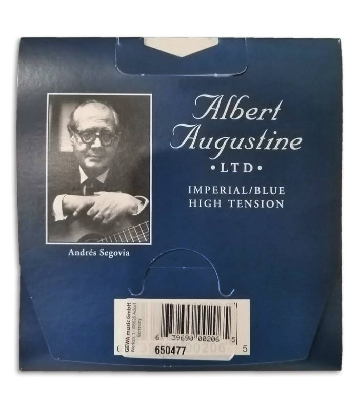Back cover of the package for string set Augustine Imperial Blue