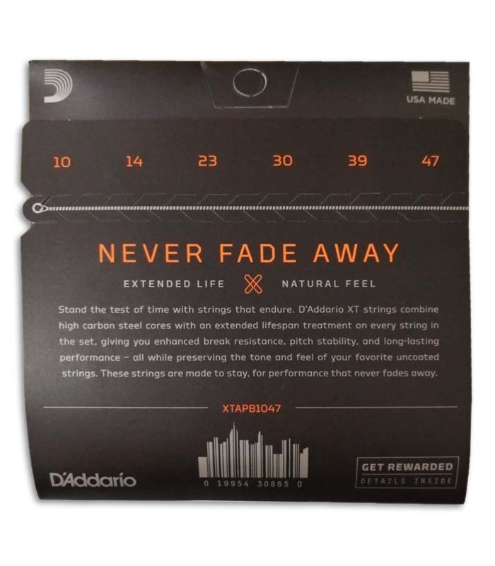 Photo of the package backcover of the String Set DAddario XTAPB1047