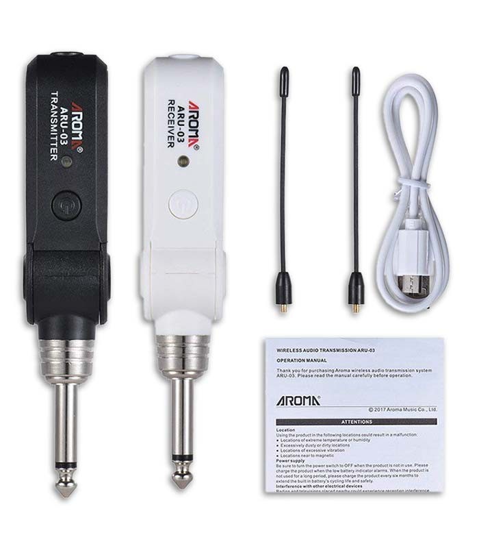 Photo of the Wireless System Aroma model ARU03 Guitar or Bass Connection to Amplifier UHF