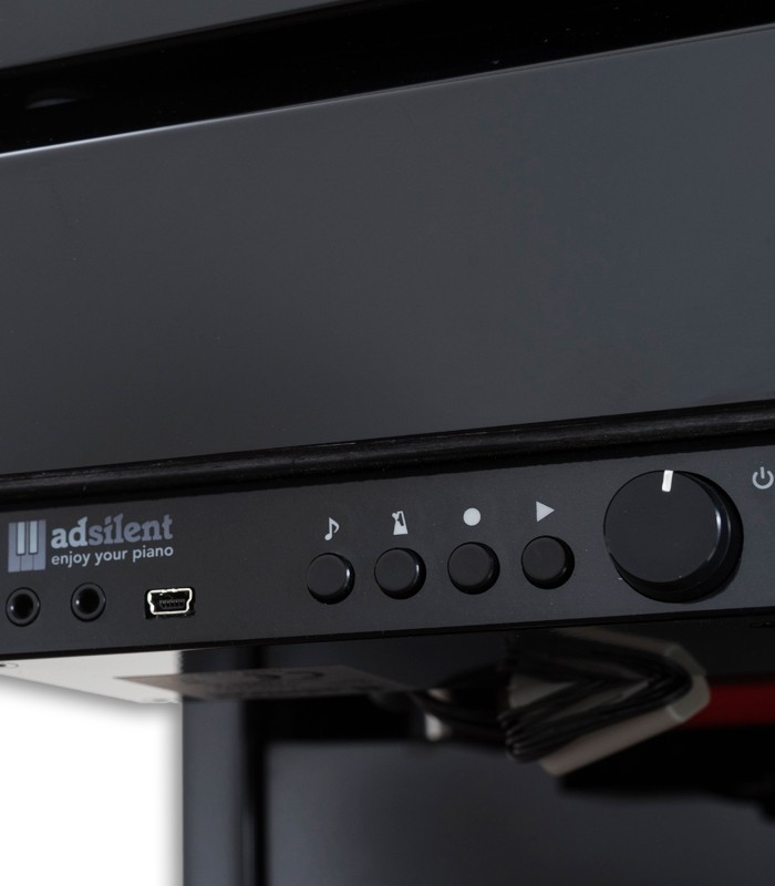 Detial photo of the controls of system Adsilent for upright piano