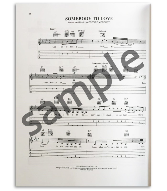 Photo of a sample from The Best Of Queen For Guitar book