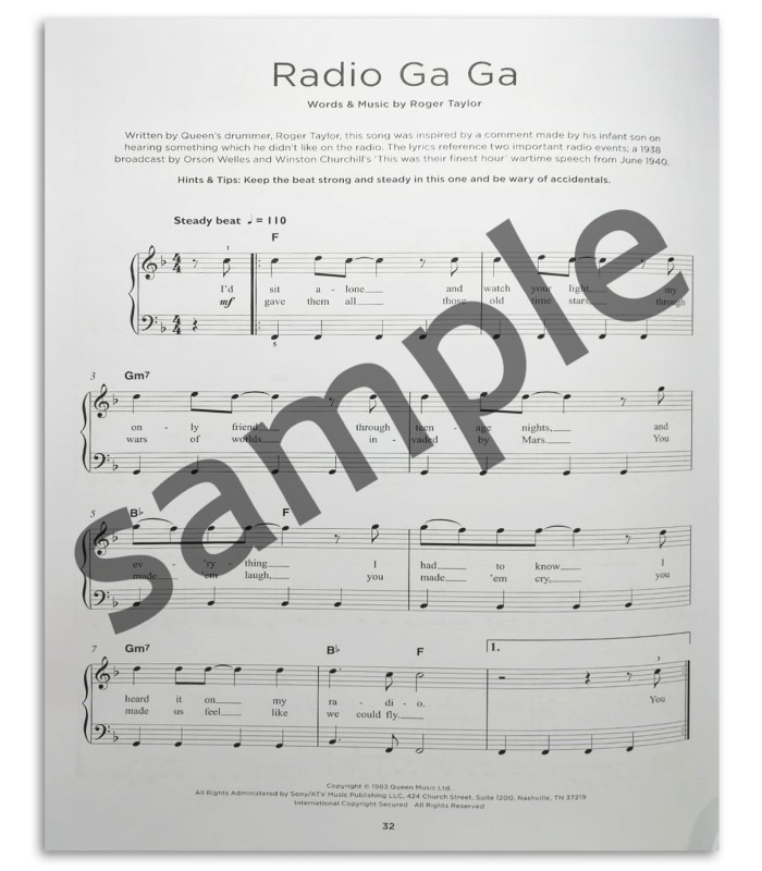 Photo of a sample from the Really Easy Piano Queen book