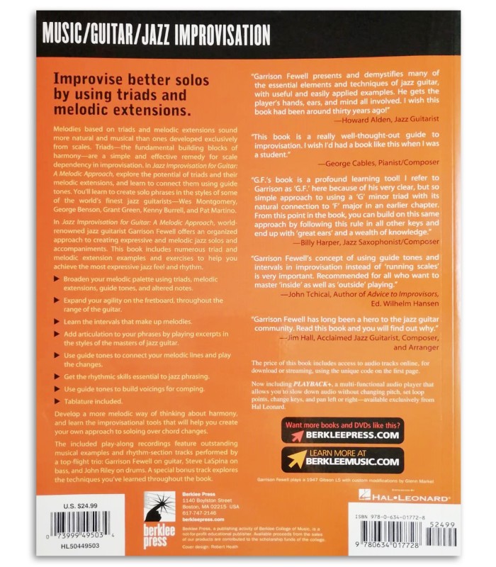 Photo of the Jazz Improvisation for Guitar Garrison Fewell book backcover