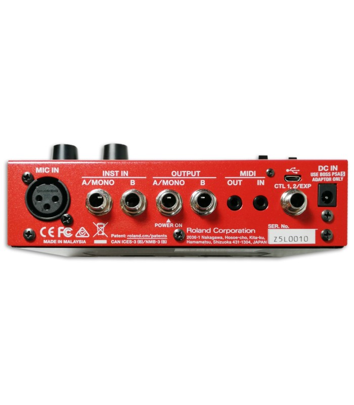 Photo of the Pedal Boss RC 500 Loop Station inputs and outputs