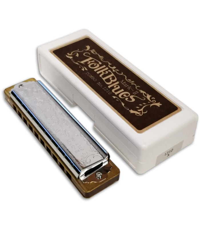 Photo of the Harmonica Lee Oskar model Tombo Folk Blues in A with the case