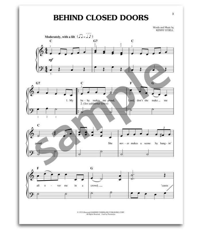 Photo of a sample from the First 50 Country Songs You Should Play On the Piano's book