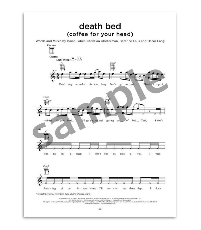 Photo of a sample from the Top Hits 2020 Ukulele's book