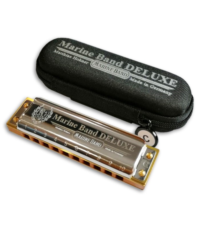 Photo of the Harmonica Hohner Marine Band de Luxe in C with a case