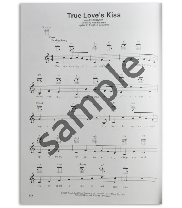 Photo of a sample from the First 50 Disney Songs You Should Play on Ukulele's book