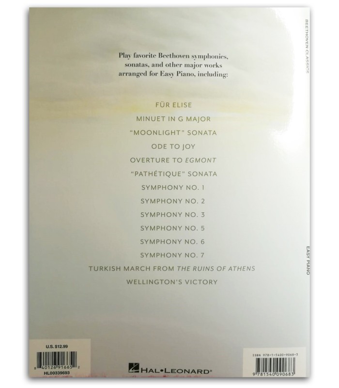 Photo of the Beethoven Classics for Easy Piano's book backcover