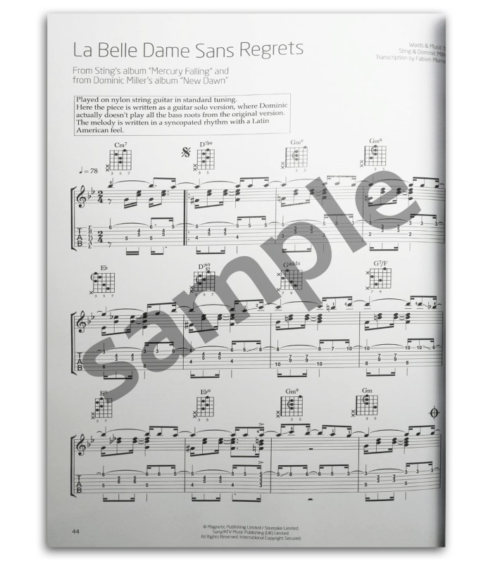 Photo of a sample from the Best of Dominic Miller for Guitar's book