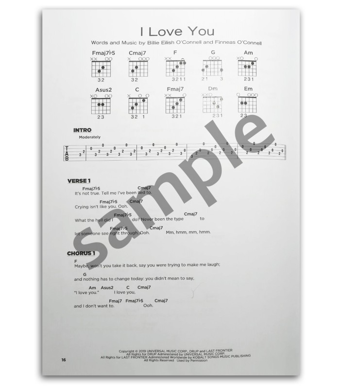 Photo of a sample from the Billie Eilish Really Easy Guitar's book