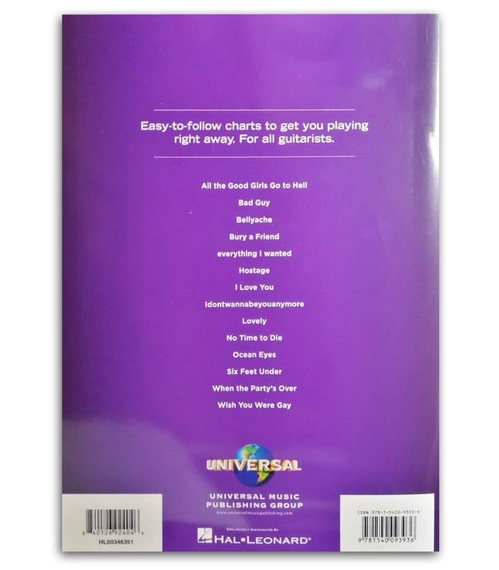 Photo of the Billie Eilish Really Easy Guitar's book backcover