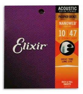 String Set Elixir 16152 12 String Acoustic Guitar Bronze Nanoweb Extra Light