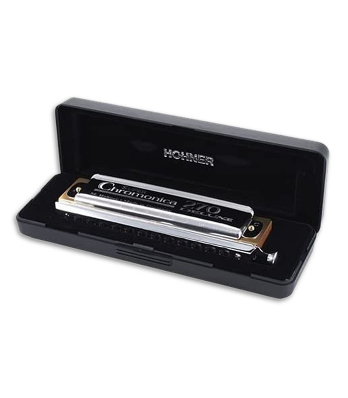 Photo of the Harmonica Hohner model Chromatic II 7540 48 Dó De Luxe inside the case