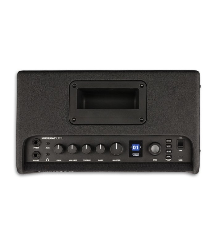 Photo of the Amplifier Fender model Mustang LT25's controls for Guitar
