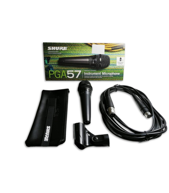 Photo of the Microphone Shure model PGA 57 XLR Performance High Gear with accessories