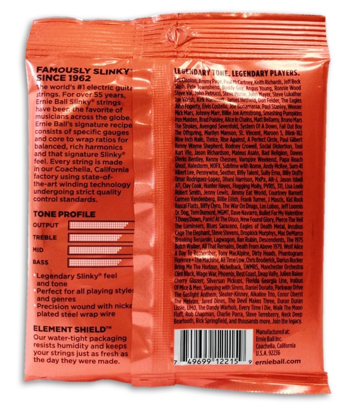Photo of the Electric Guitar String Set Ernie Ball model 2215's package backcover