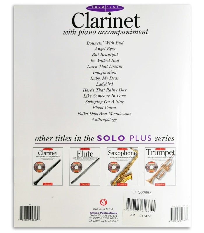Photo of the Solo Plus Standards & Jazz Clarinet Book/CD's book backcover