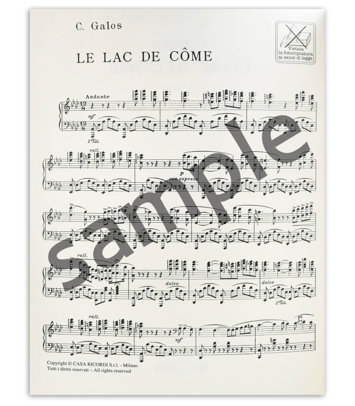 Photo of a sample from the piano book C. Galos Le Lac du Côme OP 24
