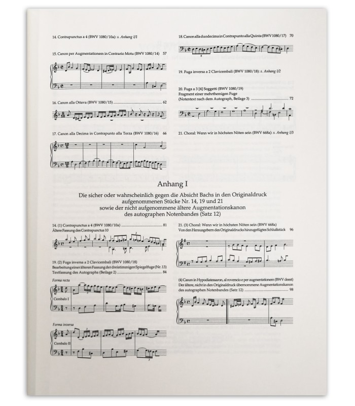 Bach the art of fugue BWV 1080's book index 2nd page