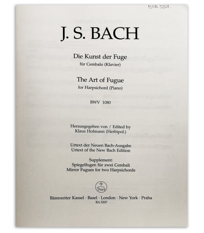 Bach the art of fugue BWV 1080's book annex cover