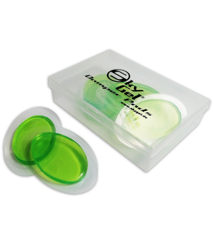 Photo of the box with the gel Skygel model Skygeln overtone damper in green color