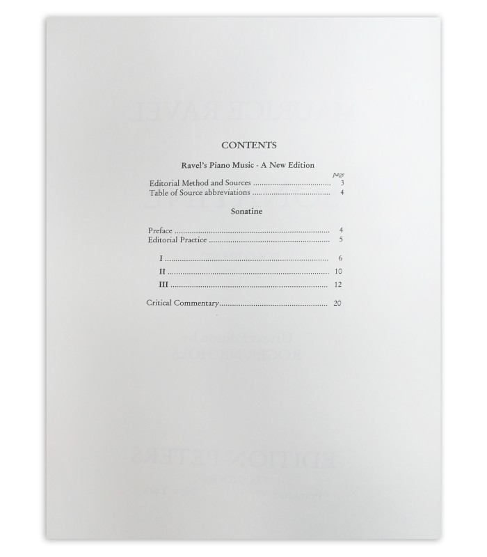 Ravel Sonatina Urtext's book table of contents