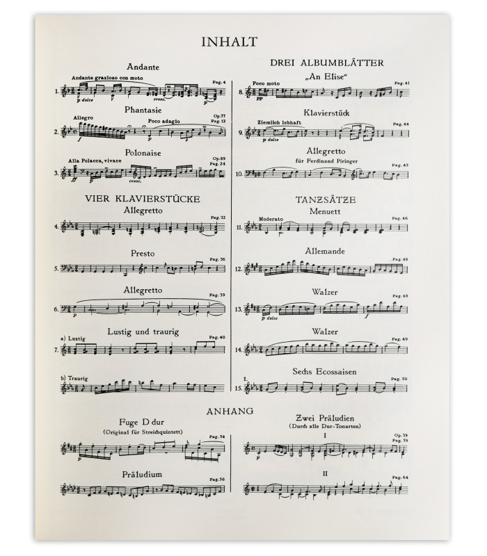 Beethoven piano pieces vol 2 Peters's book table of contents