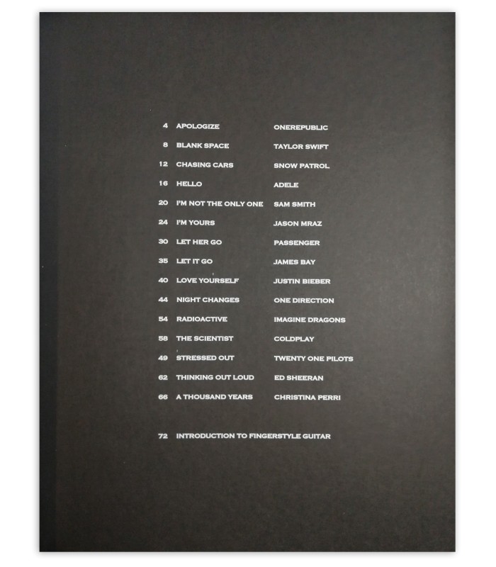 Fingerpicking Hit Songs 15 songs HL's book table of contents