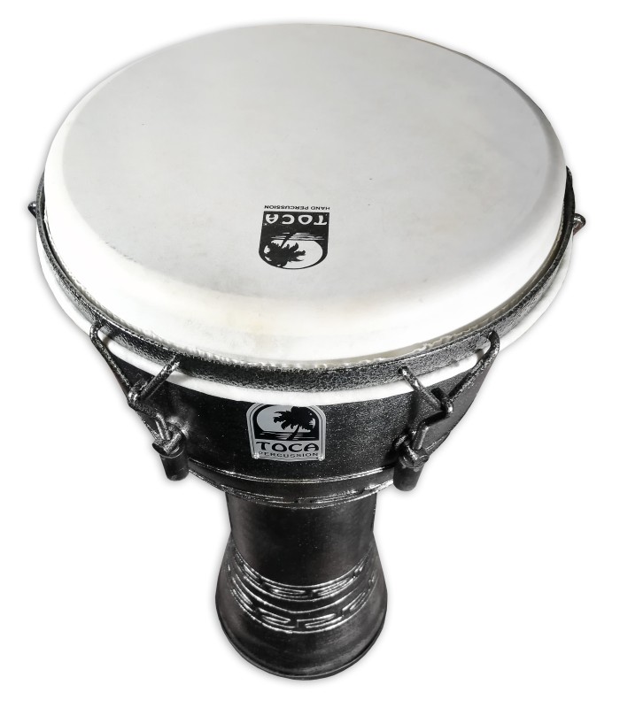 Detail of the headskin of the djembe Toca Percussion model SFDMX 12AS Antique Silver