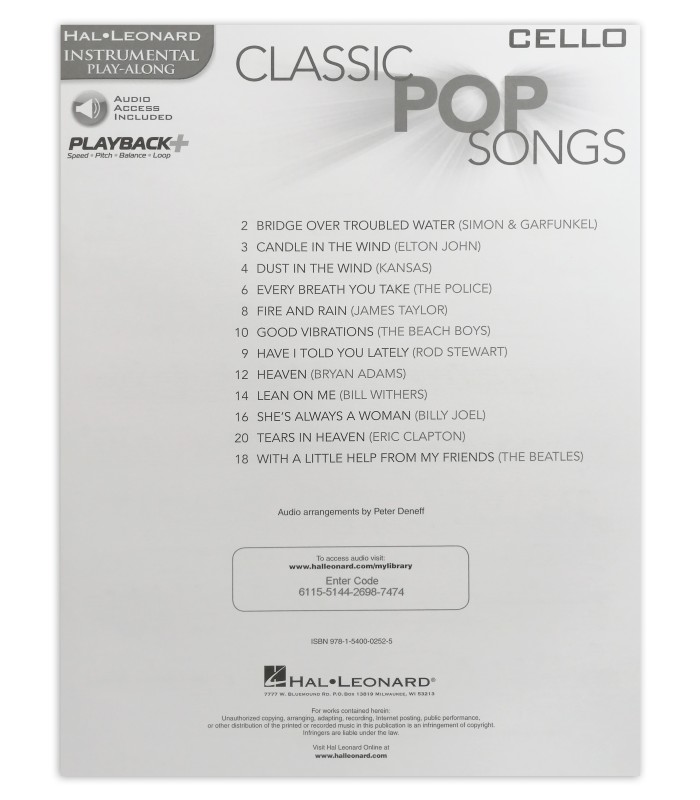 Classic pops play along cello HL book table of contents