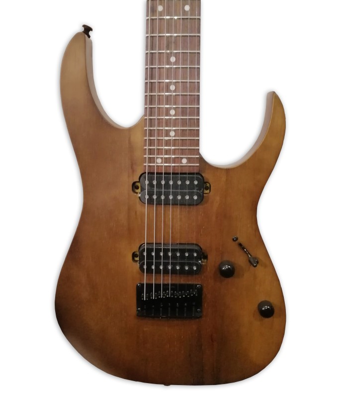 Body and pickups of the electric guitar Ibanez model RG7421 WNF Walnut Flat with 7 strings