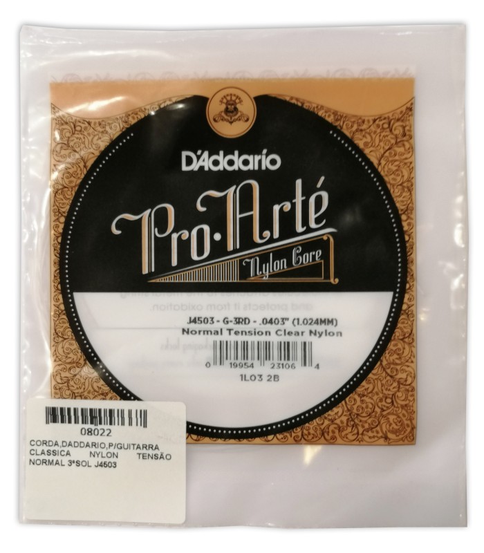 Package cover of the string DAddario model J4503 3rd G nylon normal tension for classical guitar