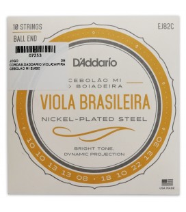 Photo of package for the string set dAddario EJ82C in Cebolão Mi tning for viola caipira