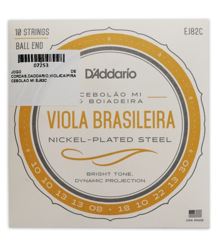 Photo of package cover of the string set dAddario EJ82C in Cebolão Mi tuning for viola caipira