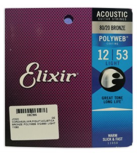 Package cover of the string Set Elixir model 11050 Bronze Polyweb Light 012 053 for acostic guitar