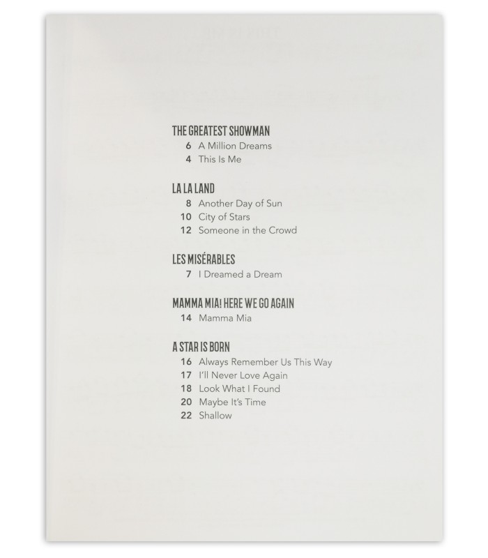 Table of contents of the Songs from A Star Is Born La La Land The Greatest Showman for Trombone HL book