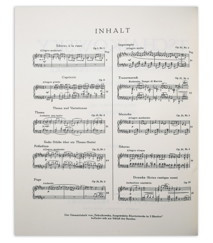 Table of contents of the Tchaikovsky Piano Works Vol 1 EP4652 book