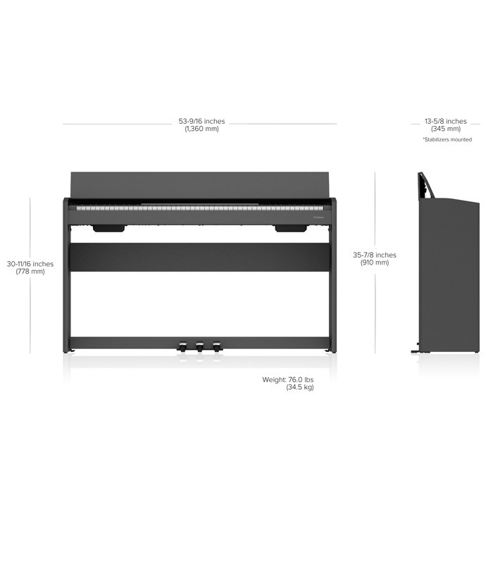 Measurements of the digital piano Roland model F107 BKX