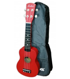 Soprano ukulele Laka model VUS5RD in red color with the bag