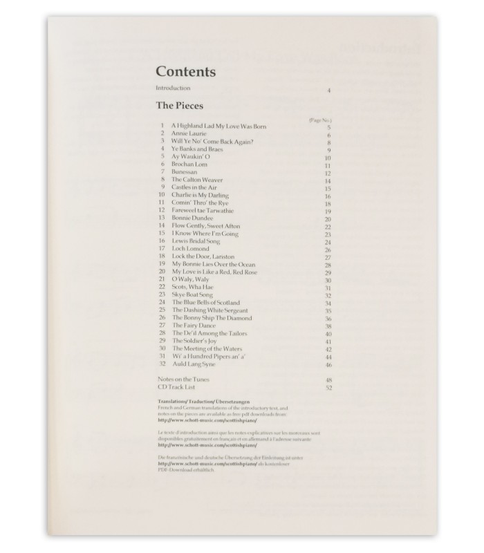 Scottish Folk Tunes for Piano book table of contents