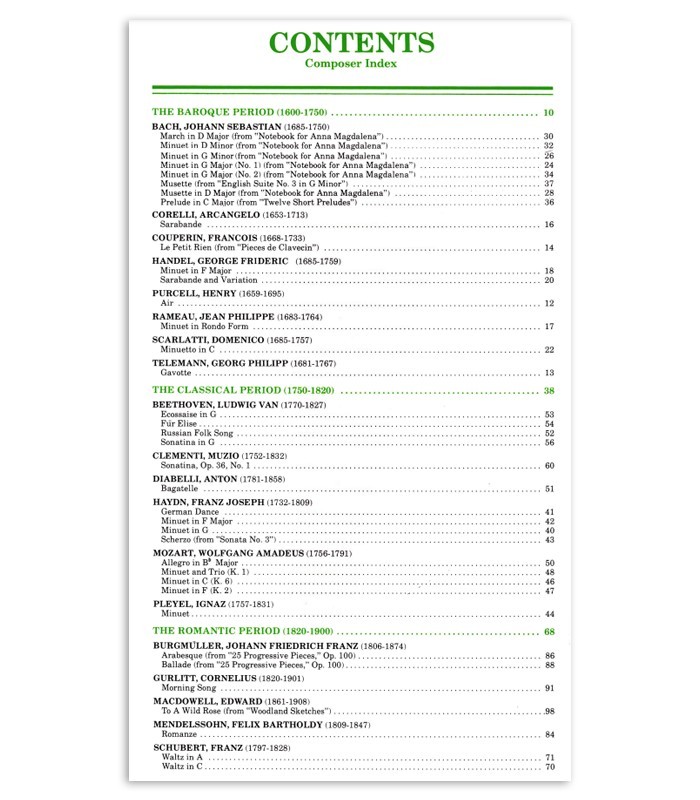 Bastien Easy Piano Classics book's table of contents first page