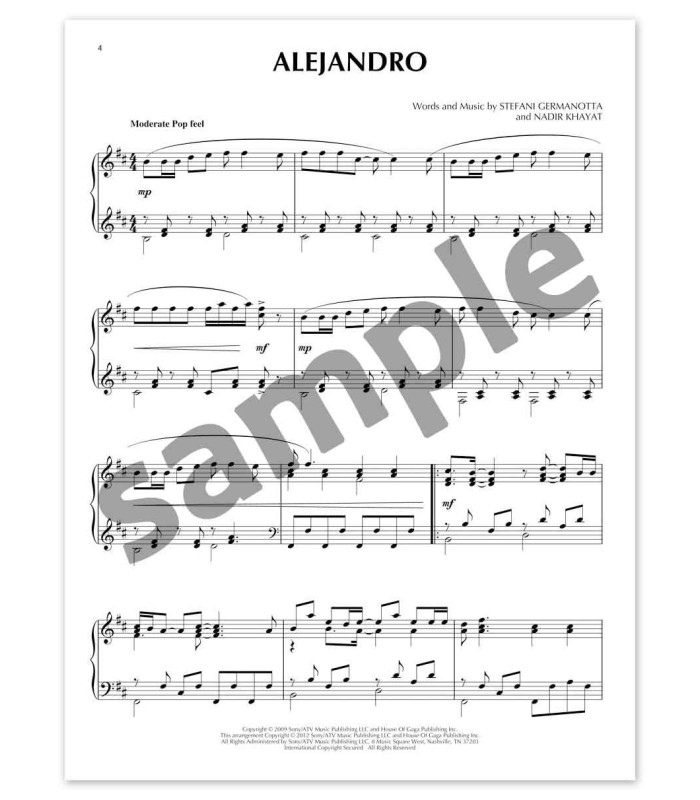 Lady Gaga 12 Favourites Piano Solo HL book's sample